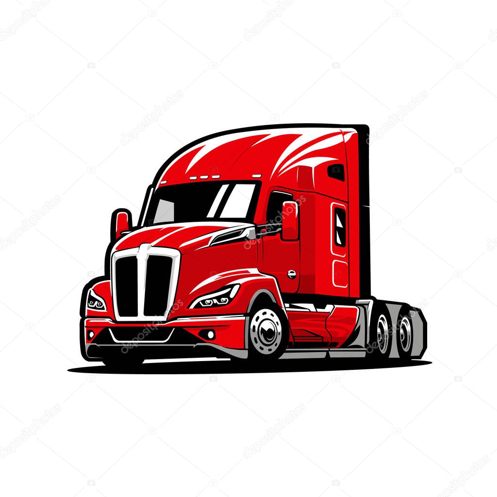 Red semi truck vector. Freight 18 wheeler big rig illustration, Best for trucking and freight related industry