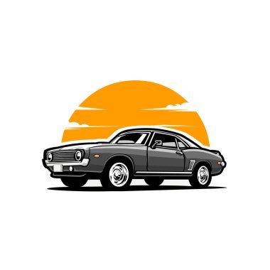 Premium Klasik Amerikan Kaslı Araba Vektörü İllüstrasyonu izole edildi
