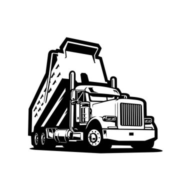 Premium Damperli Kamyon Tek Krom Vektörü. İpucu Kamyonu Silueti Vektör Simgesi İzole Edildi