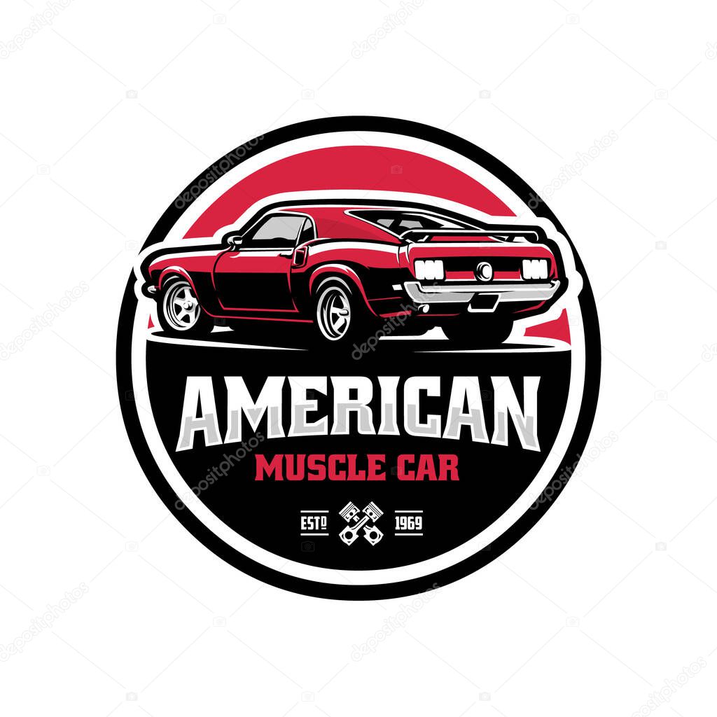 Classic American Muscle Car Circle Emblem Logo Vector Isolated