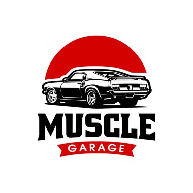Kalın Klasik Amerikan Kaslı Araba Garaj Vektör Logosu İzole Edildi