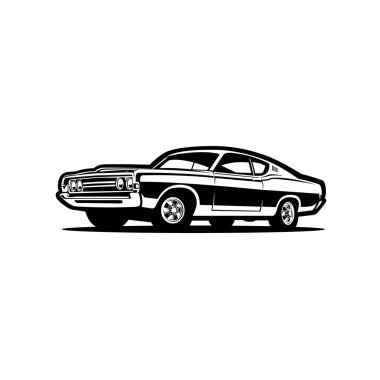 İkonik Amerikan klasik kaslı araba vektörü monokrom izole edildi