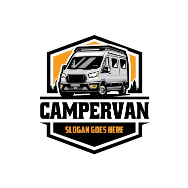 Campervan karavan karavanı amblem logo vektörü izole edildi