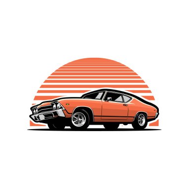 Klasik Amerikan kaslı araba logosu vektör sanatı çizimi izole edildi