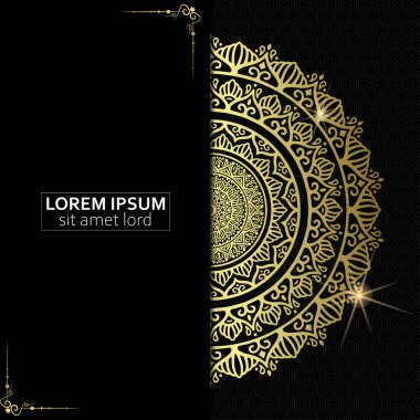 Lüks altın mandala düğün davetiyesi için dekoratif arka plan, mandala tarzı premium vektör içeren kitap kapağı