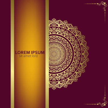 Lüks altın mandala düğün davetiyesi için dekoratif arka plan, mandala tarzı premium vektör içeren kitap kapağı