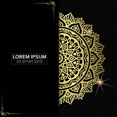 Lüks altın mandala düğün davetiyesi için dekoratif arka plan, mandala tarzı premium vektör içeren kitap kapağı