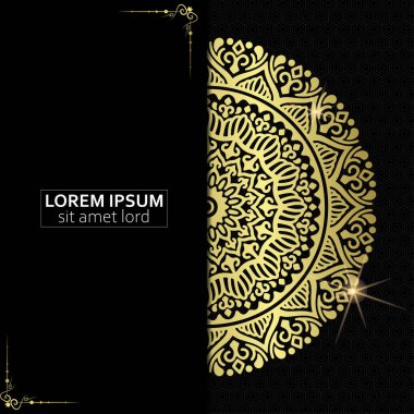 Lüks altın mandala düğün davetiyesi için dekoratif arka plan, mandala tarzı premium vektör içeren kitap kapağı