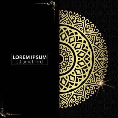 Lüks altın mandala düğün davetiyesi için dekoratif arka plan, mandala tarzı premium vektör içeren kitap kapağı