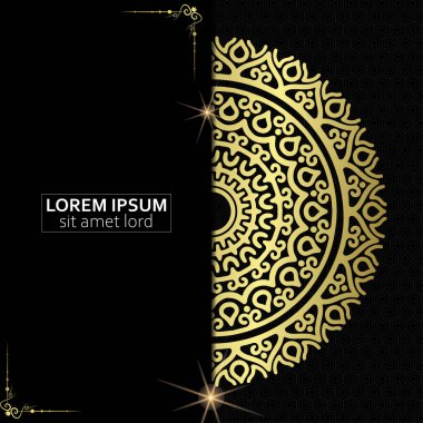 Lüks altın mandala düğün davetiyesi için dekoratif arka plan, mandala tarzı premium vektör içeren kitap kapağı