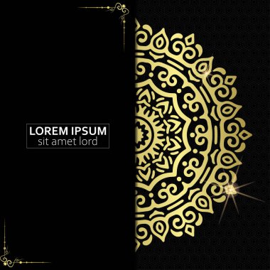 Lüks altın mandala düğün davetiyesi için dekoratif arka plan, mandala tarzı premium vektör içeren kitap kapağı