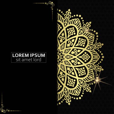 Lüks altın mandala düğün davetiyesi için dekoratif arka plan, mandala tarzı premium vektör içeren kitap kapağı