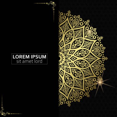 Lüks altın mandala düğün davetiyesi için dekoratif arka plan, mandala tarzı premium vektör içeren kitap kapağı