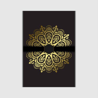 Lüks altın mandala düğün davetiyesi için dekoratif arka plan, mandala tarzı premium vektör içeren kitap kapağı