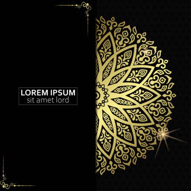 Lüks altın mandala düğün davetiyesi için dekoratif arka plan, mandala tarzı premium vektör içeren kitap kapağı