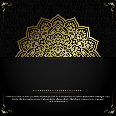 Lüks altın mandala düğün davetiyesi için dekoratif arka plan, mandala tarzı premium vektör içeren kitap kapağı