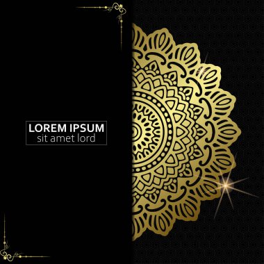 Lüks altın mandala düğün davetiyesi için dekoratif arka plan, mandala tarzı premium vektör içeren kitap kapağı