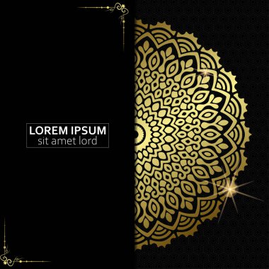 Lüks altın mandala düğün davetiyesi için dekoratif arka plan, mandala tarzı premium vektör içeren kitap kapağı