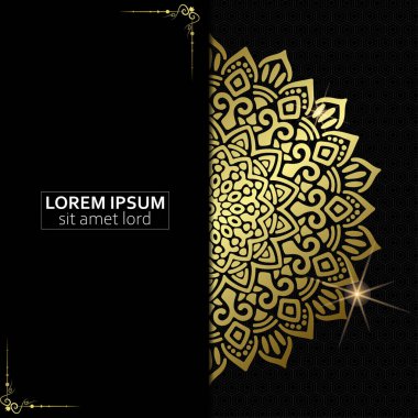 Lüks altın mandala düğün davetiyesi için dekoratif arka plan, mandala tarzı premium vektör içeren kitap kapağı