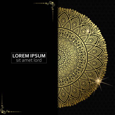 Lüks altın mandala düğün davetiyesi için dekoratif arka plan, mandala tarzı premium vektör içeren kitap kapağı