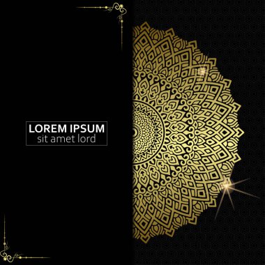 Lüks altın mandala düğün davetiyesi için dekoratif arka plan, mandala tarzı premium vektör içeren kitap kapağı