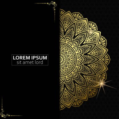 Lüks altın mandala düğün davetiyesi için dekoratif arka plan, mandala tarzı premium vektör içeren kitap kapağı