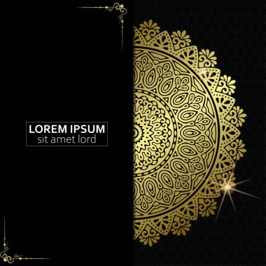 Lüks altın mandala düğün davetiyesi için dekoratif arka plan, mandala tarzı premium vektör içeren kitap kapağı