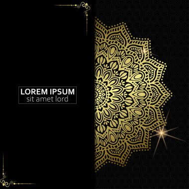 Lüks altın mandala düğün davetiyesi için dekoratif arka plan, mandala tarzı premium vektör içeren kitap kapağı