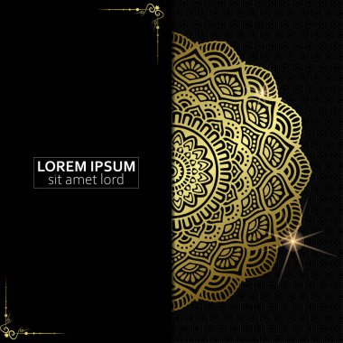 Lüks altın mandala düğün davetiyesi için dekoratif arka plan, mandala tarzı premium vektör içeren kitap kapağı