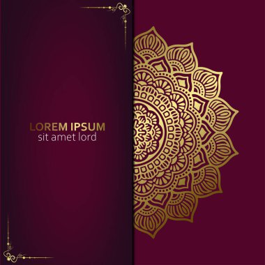 Lüks altın mandala düğün davetiyesi için dekoratif arka plan, mandala tarzı premium vektör içeren kitap kapağı