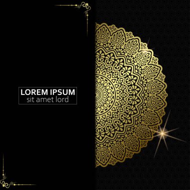 Lüks altın mandala düğün davetiyesi için dekoratif arka plan, mandala tarzı premium vektör içeren kitap kapağı