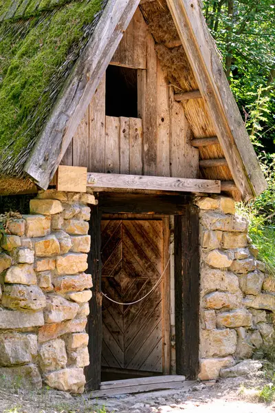 Old Homemade Solid Wooden Door Outbuilding Old Estate — Stock Photo, Image