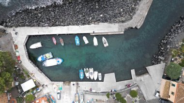 aerial view from the top to the port of the mediterranean sea, a small town, the coast of the mediterranean sea in the north of spain