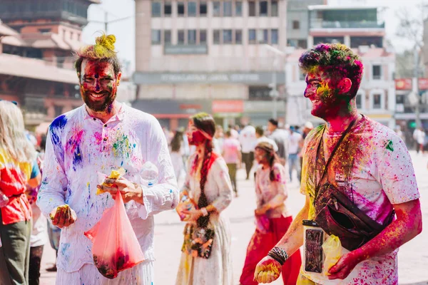 Kathmandu Nepal Března 2023 Turisté Užívají Festivalu Happy Holi Náměstí — Stock fotografie