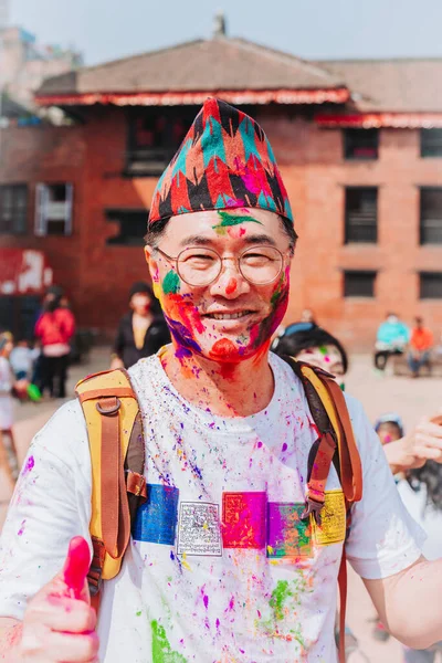 Kathmandu Nepal March 2023 Unidentified Young Tourist Posing Photograph While — Stock Photo, Image