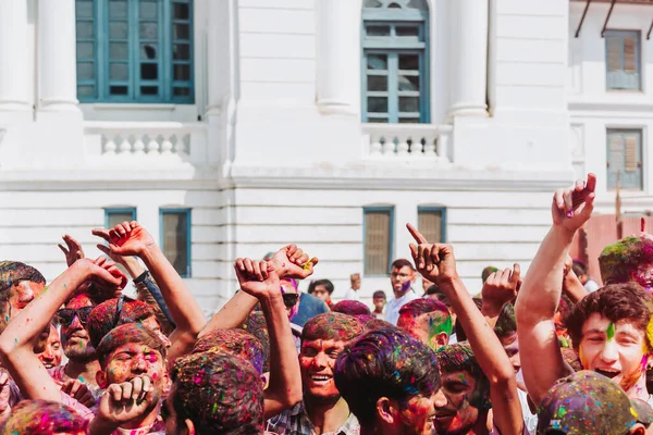 Kathmandu Nepal Marca 2023 Osoby Świętujące Festiwal Happy Holi Basantapur — Zdjęcie stockowe