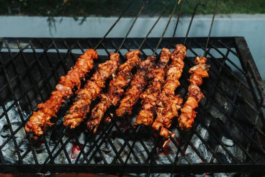 Kömür kömürü ile sulu tavuk mangalı Nepali Caddesi yemekleri