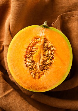 fresh ripe melon in a cut. macro. harvest