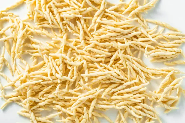 Trofie Uncooked Fresh Italian Pasta White Background Stock Picture