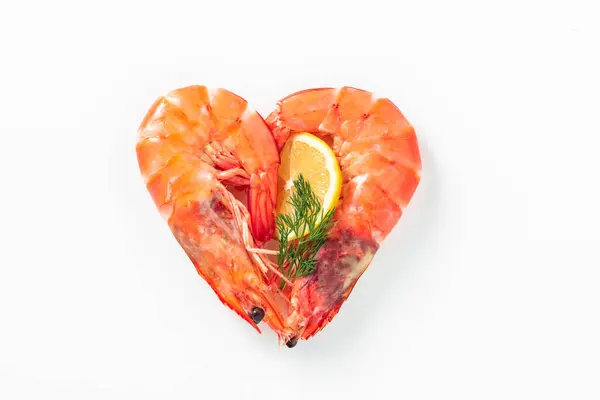 Heart Shape Precooked Tiger Prawns White Stock Image