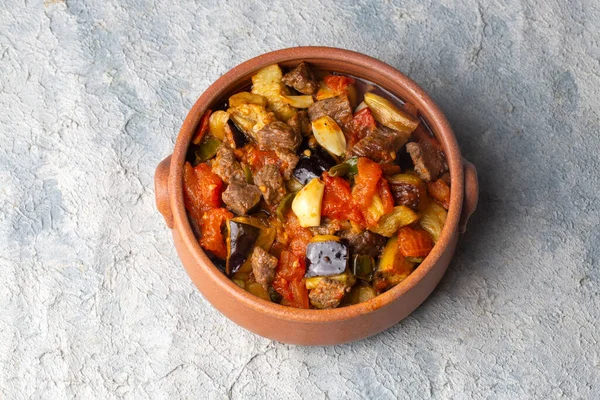 Традиционная Турецкая Кухня Мясо Баклажаны Блюдо Турецкое Имя Patlican Guvec — стоковое фото