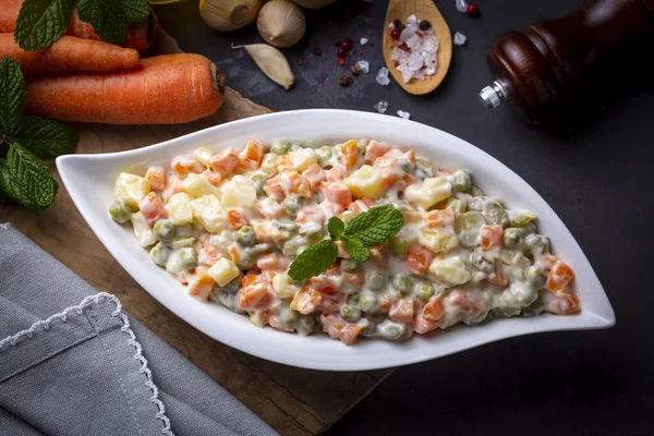 Russian Salad Olivier Salad Mayonnaise Egg Served Turkish Name Rus — 스톡 사진