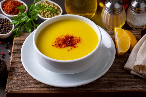 Traditional Delicious Turkish Foods Red Lentil Soup Turkish Name Mercimek — Stockfoto