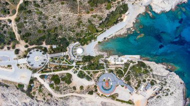 Kalithea Springs Therme ve Beach, Aerial Drone View, Rodos, Yunanistan.