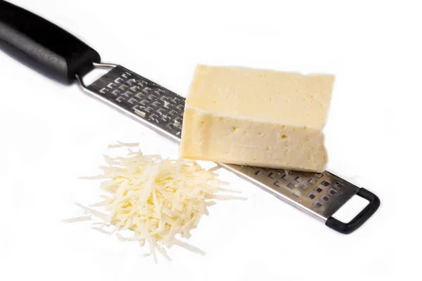 Strouhané Tulum Sýr Bílém Pozadí Strouhaný Sýr Nebo Sýr Čedar — Stock fotografie