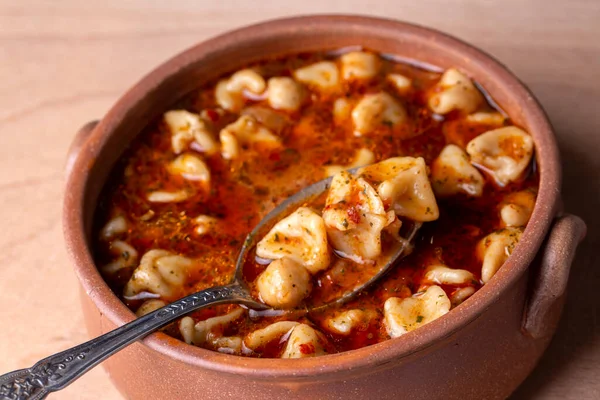 Comida Turca Deliciosa Tradicional Sopa Anel Nome Turco Yuksuk Corbasi — Fotografia de Stock