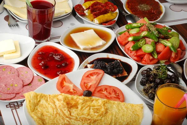 stock image Traditional delicious Turkish breakfast, food concept photo.