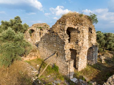 Nysa Antik Şehir. Roma döneminin havadan görünüşü antik tiyatro (amfitiyatro). Sultanhisar - Aydın - Türkiye