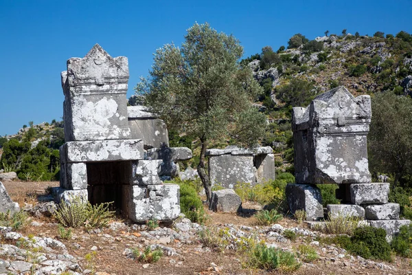 Sidyma Αρχαία Πόλη Στην Τουρκία Πετρόκτιστοι Τάφοι Στην Αρχαία Περιοχή — Φωτογραφία Αρχείου