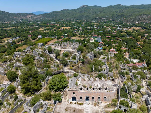 Historical Lycian Village Kayakoy Fethiye Mugla Turkey Drone Aerial Shot — Stock Photo, Image